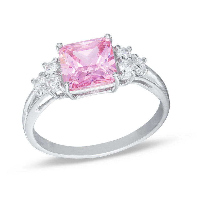 7.0mm Princess-Cut Pink Cubic Zirconia Ring in Sterling Silver - Size 7