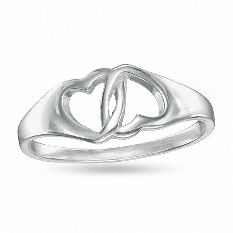 Main Image 1 of Interlocking Hearts Ring in Sterling Silver - Size 8