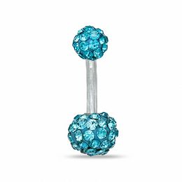 014 Gauge Curved Belly Button Ring with Light Blue Crystals in Solid Stainless Steel