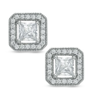 5mm Princess-Cut Cubic Zirconia Frame Stud Earrings in Sterling Silver