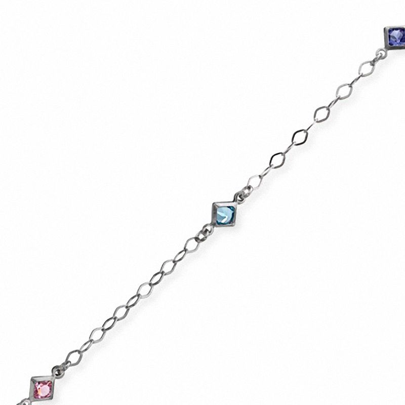 Main Image 1 of Multi-Colored Princess-Cut Crystal Anklet in Sterling Silver - 10"