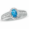 Thumbnail Image 1 of Oval Swiss Blue Topaz and Lab-Created White Sapphire Ring in Sterling Silver - Size 7