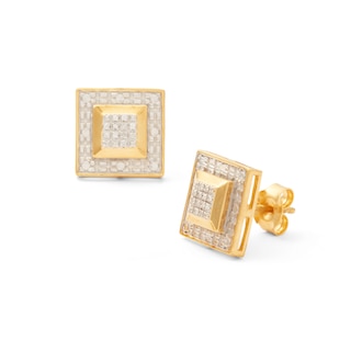 18K Gold Plate 1/20 CT. T.W. Diamond Square Studs