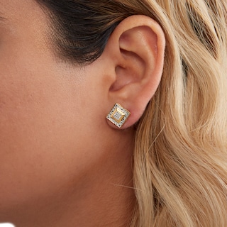 18K Gold Plate 1/20 CT. T.W. Diamond Square Studs