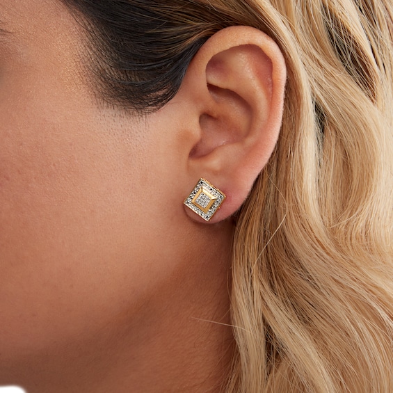 18K Gold Plate 1/20 CT. T.W. Diamond Square Studs