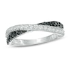 Thumbnail Image 0 of Black and White Cubic Zirconia Crossover Ring in Sterling Silver - Size 7