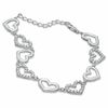 Cubic Zirconia and Polished Hearts Link Bracelet in Sterling Silver - 7.75"