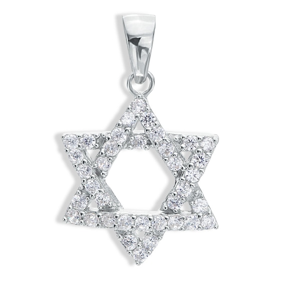 Cubic Zirconia Star of David Necklace Charm in Sterling Silver