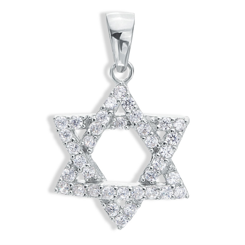 Solid Sterling Silver CZ Star of David Necklace Charm