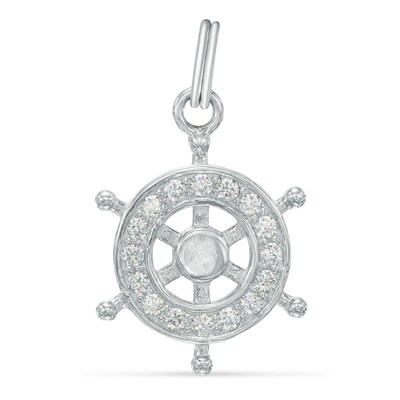 Cubic Zirconia Ship Helm Dangle Charm in Sterling Silver