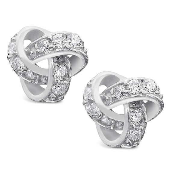 Cubic Zirconia Love Knot Stud Earrings in Sterling Silver