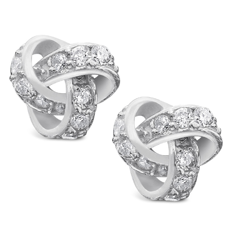 Cubic Zirconia Love Knot Stud Earrings in Sterling Silver