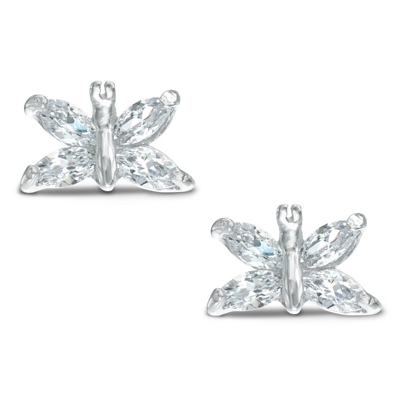 Marquise Cubic Zirconia Butterfly Stud Earrings in Sterling Silver