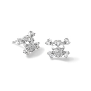 Solid Sterling Silver CZ Skull and Crossbones Studs