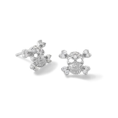 Solid Sterling Silver CZ Skull and Crossbones Studs
