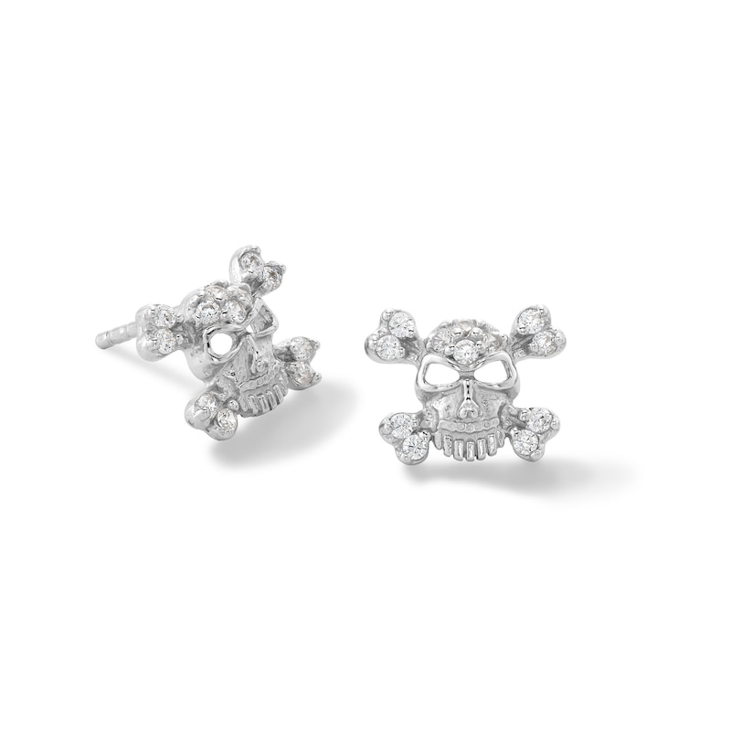 Cubic Zirconia Skull and Crossbones Stud Earrings in Solid Sterling Silver