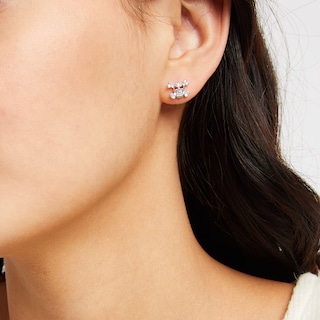 Solid Sterling Silver CZ Skull and Crossbones Studs