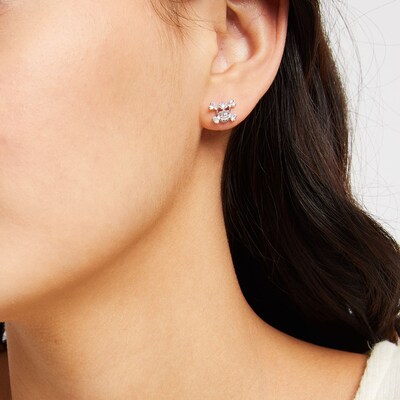 Solid Sterling Silver CZ Skull and Crossbones Studs