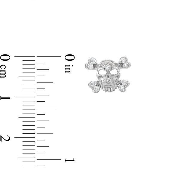 Solid Sterling Silver CZ Skull and Crossbones Studs