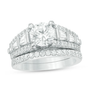 7mm Cubic Zirconia Bridal Set in Sterling Silver - Size 7