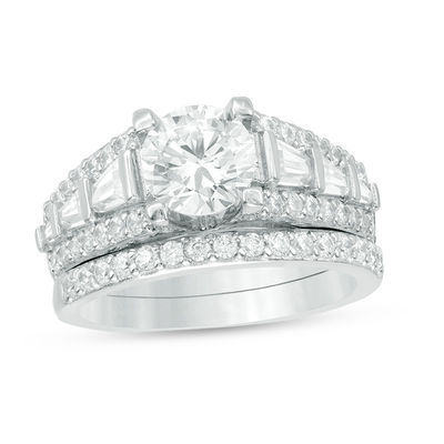 7mm Cubic Zirconia Bridal Set in Sterling Silver - Size 7