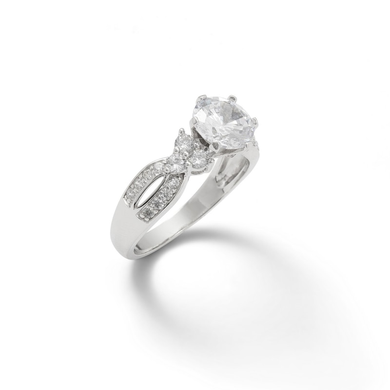 Main Image 2 of 8mm Cubic Zirconia Split Shank Ring in Sterling Silver