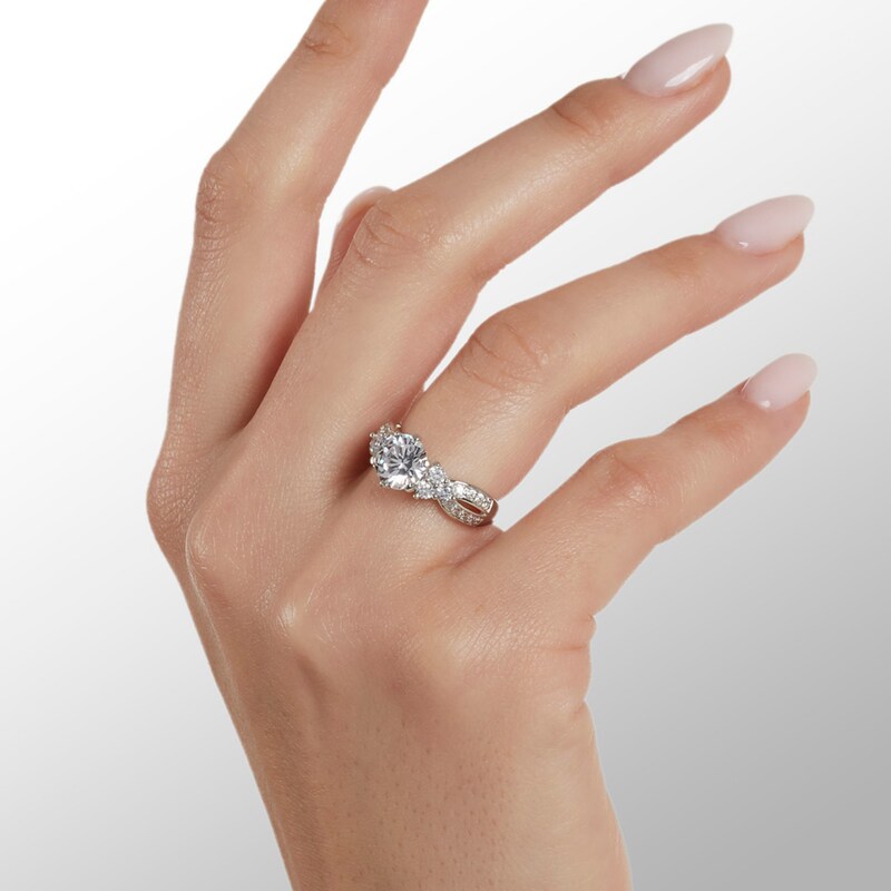 Main Image 3 of 8mm Cubic Zirconia Split Shank Ring in Sterling Silver
