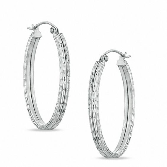 1.5 X 28mm Diamond-Cut Double Row Hoop Earrings in Sterling Silver