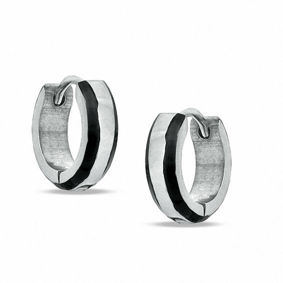 Black IP Border Stainless Steel Huggie Earrings