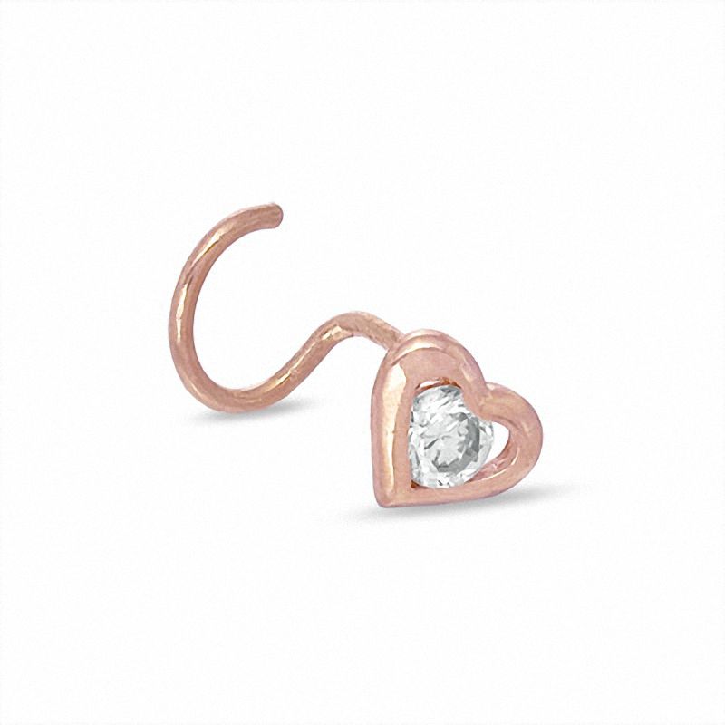 Main Image 1 of 022 Gauge Heart-Shaped Nose Stud with Cubic Zirconia in 14K Rose Gold