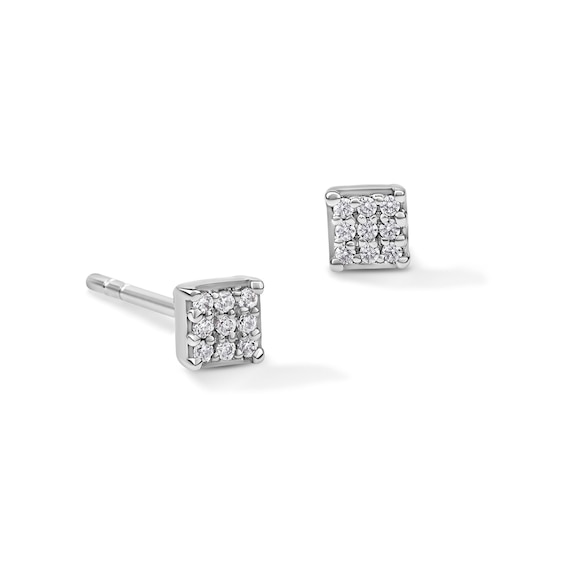 Diamond Accent Square Cluster Stud Earrings in 10K White Gold - XL Post