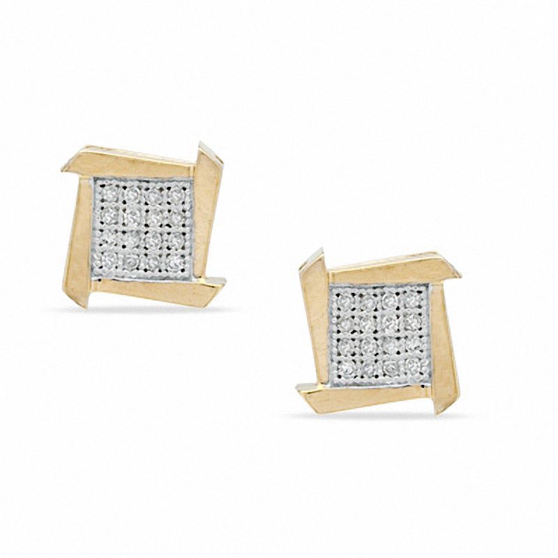 Diamond Accent Jagged Square Stud Earrings in Sterling Silver and 14K Gold Plate