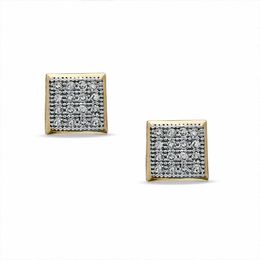 1/10 CT. T.W. Diamond Square Stud Earrings in Sterling Silver and 14K Gold Plate