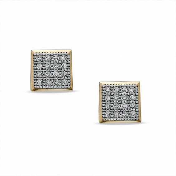 1/ CT. T.W. Diamond Square Stud Earrings in Sterling Silver and 14K Gold Plate