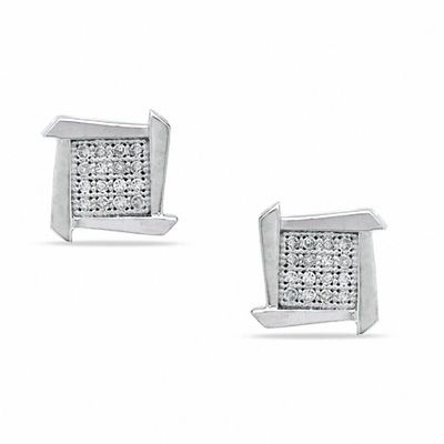 1/10 CT. T.W. Diamond Jagged Square Stud Earrings in Sterling Silver