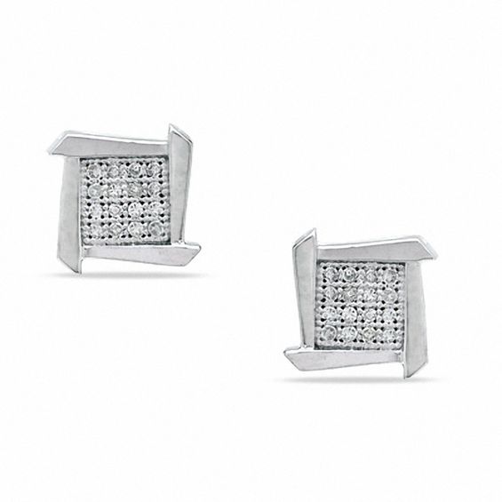 1/10 CT. T.W. Diamond Jagged Square Stud Earrings in Sterling Silver