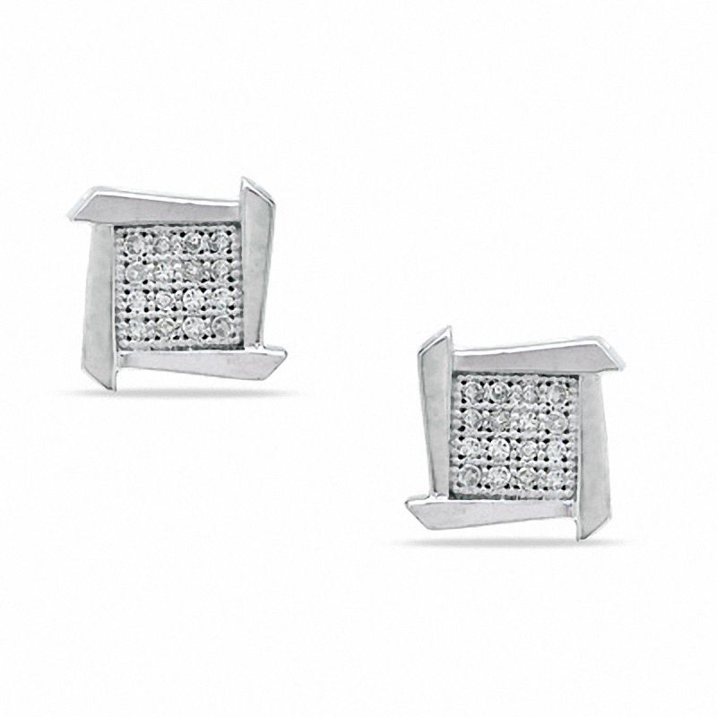 1/10 CT. T.W. Diamond Jagged Square Stud Earrings in Sterling Silver
