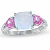 Cushion-Cut Lab-Created Opal and Heart-Shaped Pink Sapphire Ring in Sterling Silver - Size 7