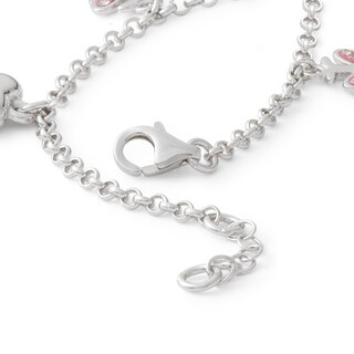 Child's Pink Crystal Butterfly and Heart Charm Bracelet in Sterling Silver - 5.5"
