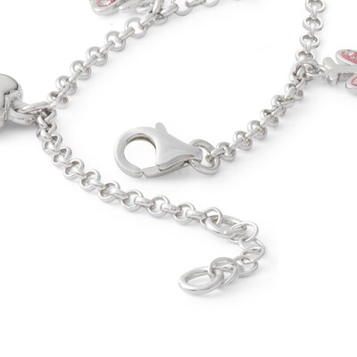 Child's Pink Crystal Butterfly and Heart Charm Bracelet in Sterling Silver - 5.5"