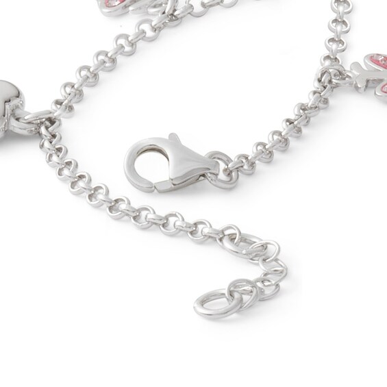 Child's Pink Crystal Butterfly and Heart Charm Bracelet in Sterling Silver - 5.5"