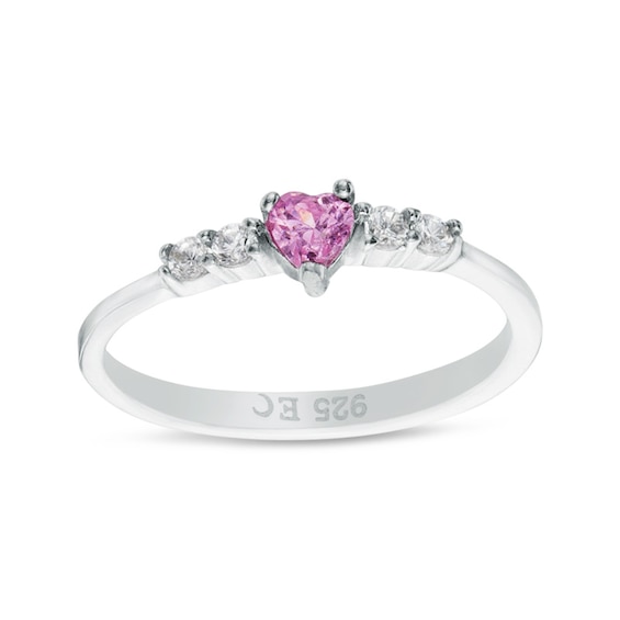 Child's 3mm Heart-Shaped Pink and White Cubic Zirconia Ring in Sterling Silver - Size 4