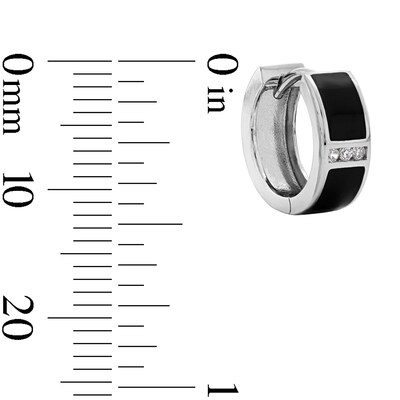 Solid Sterling Silver CZ and Black Enamel Bar Huggies