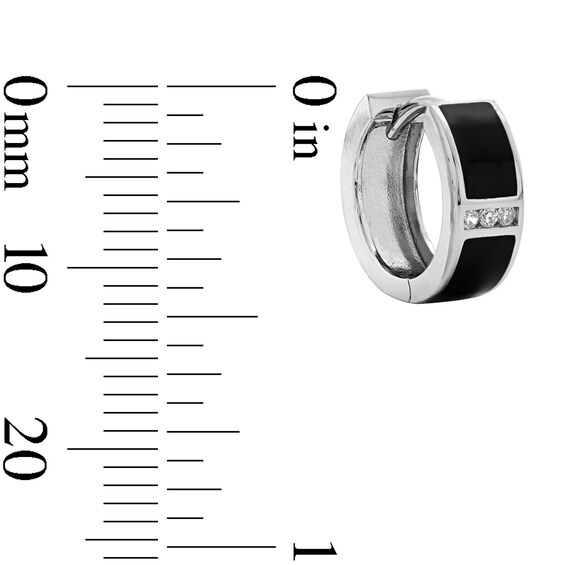 Solid Sterling Silver CZ and Black Enamel Bar Huggies