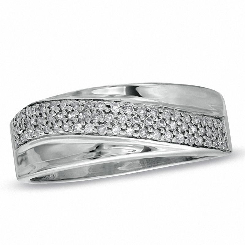 Main Image 1 of 1/8 CT. T.W. Diamond Crossover Wedding Band in Sterling Silver