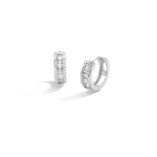 Solid Sterling Silver 4mm Princess-Cut CZ Diamond-Cut Mini Huggies