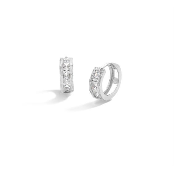 Princess-Cut Cubic Zirconia Huggie Hoop Earrings in Solid Sterling Silver