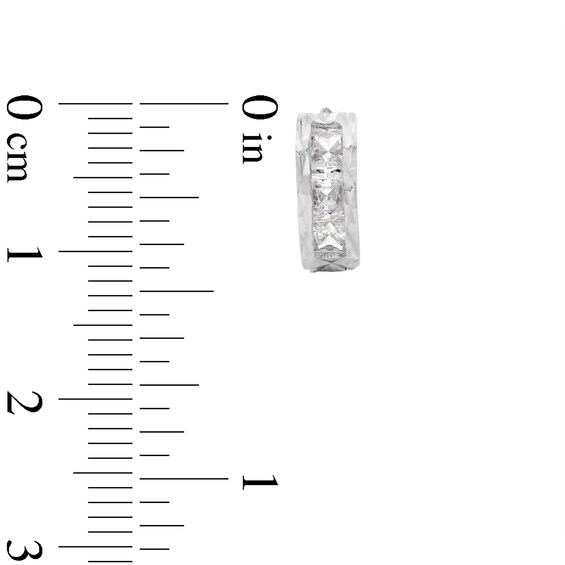 Solid Sterling Silver 4mm Princess-Cut CZ Diamond-Cut Mini Huggies