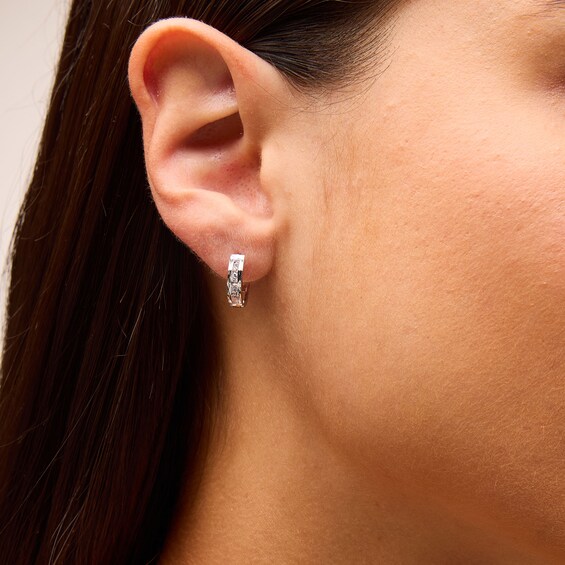 Solid Sterling Silver CZ Channel Diamond-Cut Huggies