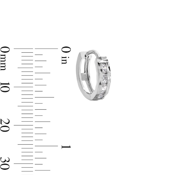 Solid Sterling Silver CZ Channel Diamond-Cut Huggies